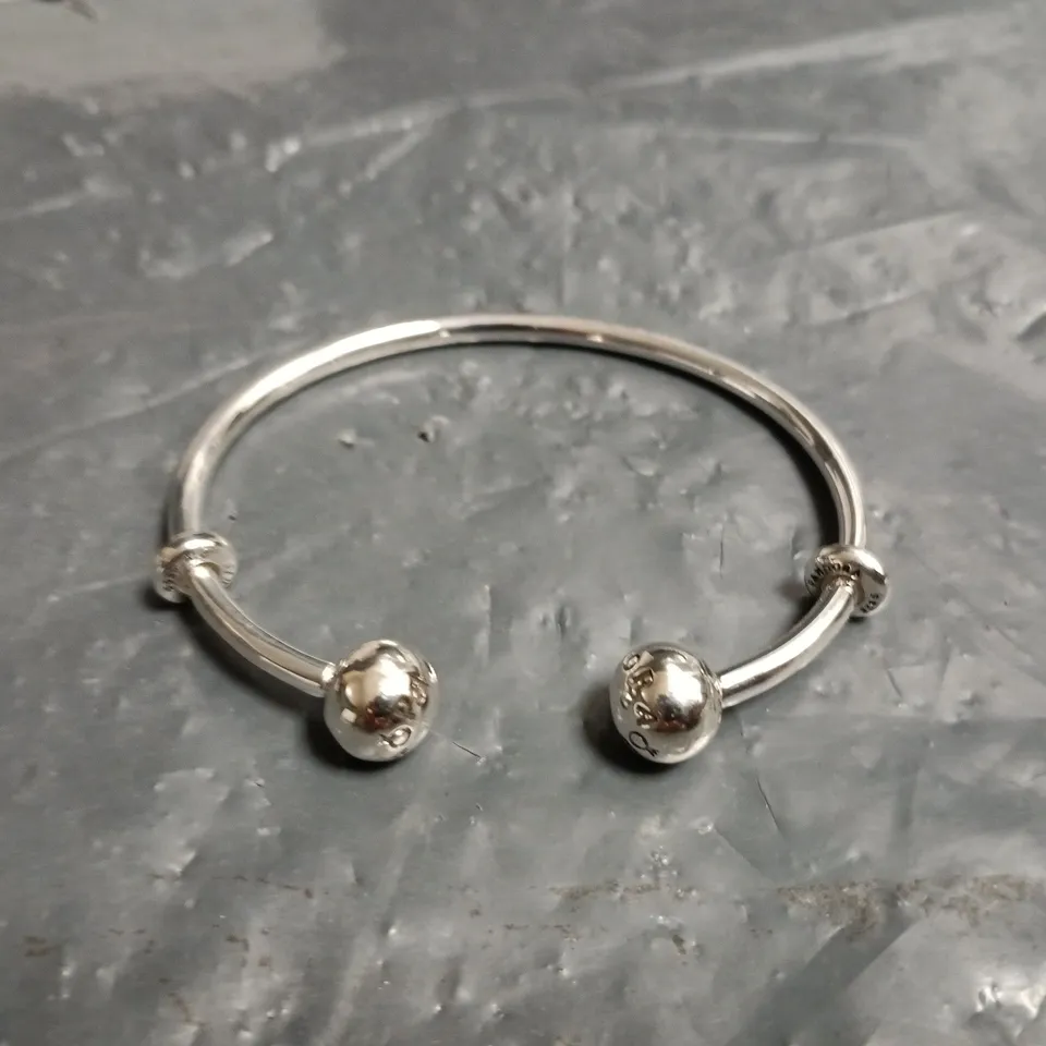 PANDORA STERLING SILVER OPEN BANGLE BRACELET WITH BALL END CAPS