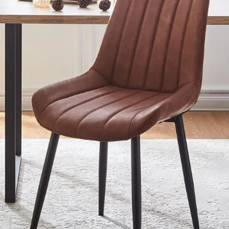 BOXED CLAIRE SET OF TWO BROWN FAUX LEATHER DINING CHAIRS