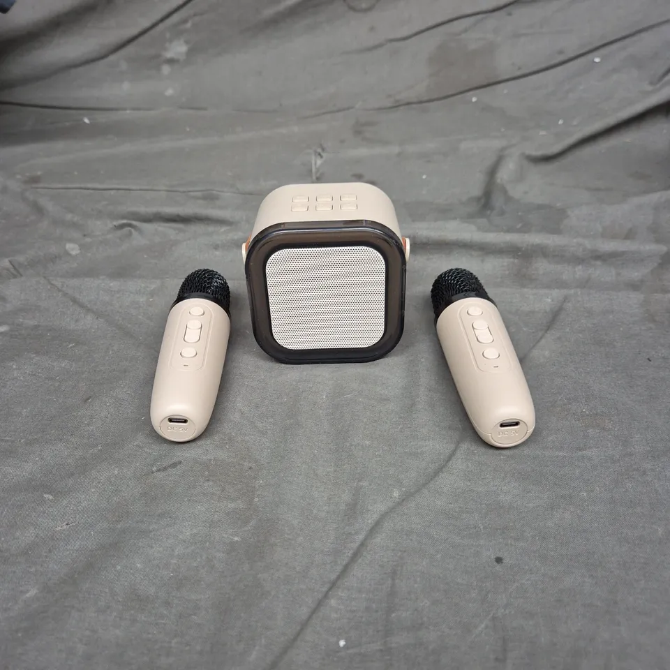 MINI KARAOKE SOUND SYSTEM WITH TWO WIRELESS MICROPHONES – BOXED