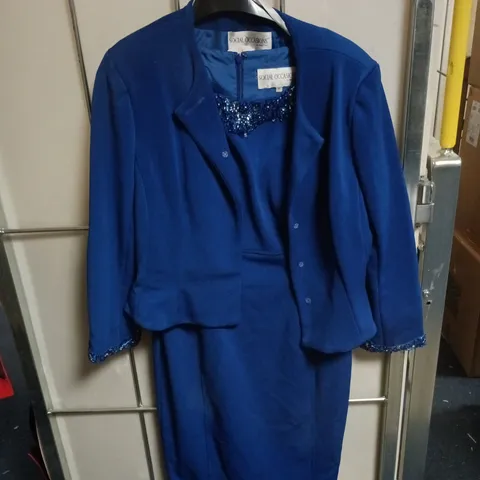 SOCIAL OCCASIONS ELECTRIC BLUE DRESS AND JACKET BEADED COLLAR SIZE 6