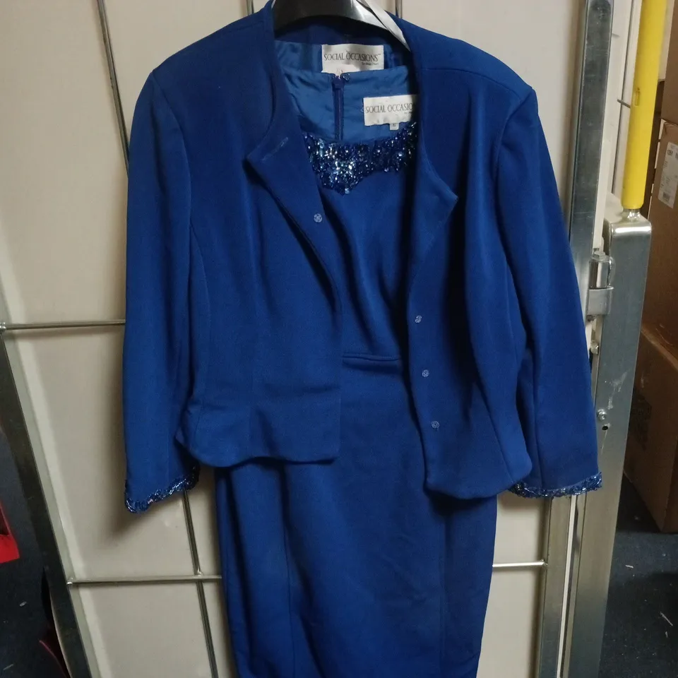 SOCIAL OCCASIONS ELECTRIC BLUE DRESS AND JACKET BEADED COLLAR SIZE 6