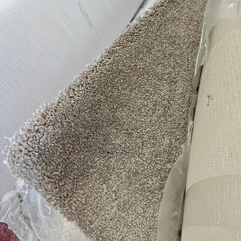QUALITY BAGGED AND ROLLED ULTIMATE EXPRESSIONS CARPET IN TAUPE - APPROXIMATELY LENGTH 4M WIDTH 4M