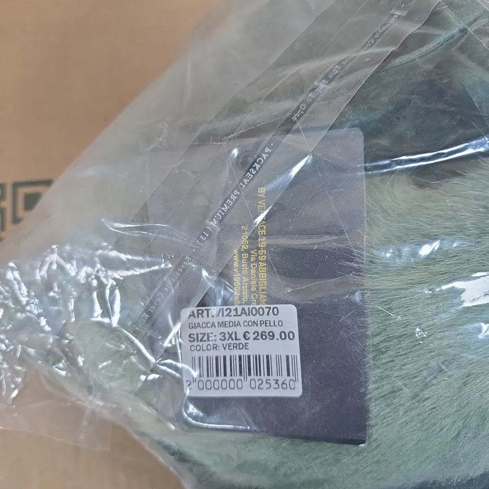19V69 GIACCA MEDIA CON PELLO GREEN FAUX FUR COAT SIZE 3XL 