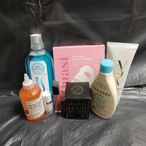 APPROXIMATEY 20 ASSORTED HEALTH AND BEAUTY PRODUCTS TO INCLUDE - QUASI COLLAGEN GLOW UP MASK - SENSODYNE MOUTHWASH - MORPHE LIP GLOSS - ETC
