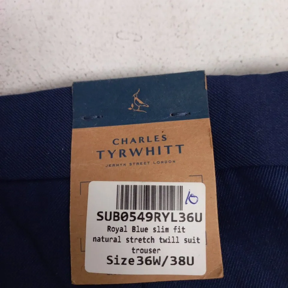 CHARLES TYRWHITT SLIM FIT ROYAL BLUE WOOL TROUSERS, 36W/38L