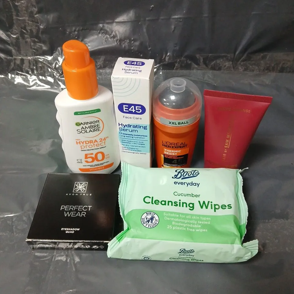APPROXIMATEY 20 ASSORTED HEALTH AND BEAUTY PRODUCTS TO INCLUDE AVON PERFECT WEAR FOUNDATION, E45 HYDRATING SERUM AND L'OREAL MEN EXPERT ROLL ON