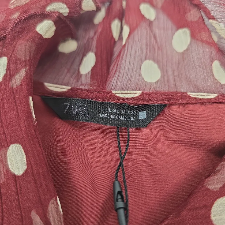 ZARA WOMEN’S POLKA DOT SHEER BLOUSE – MAROON, UK SIZE L