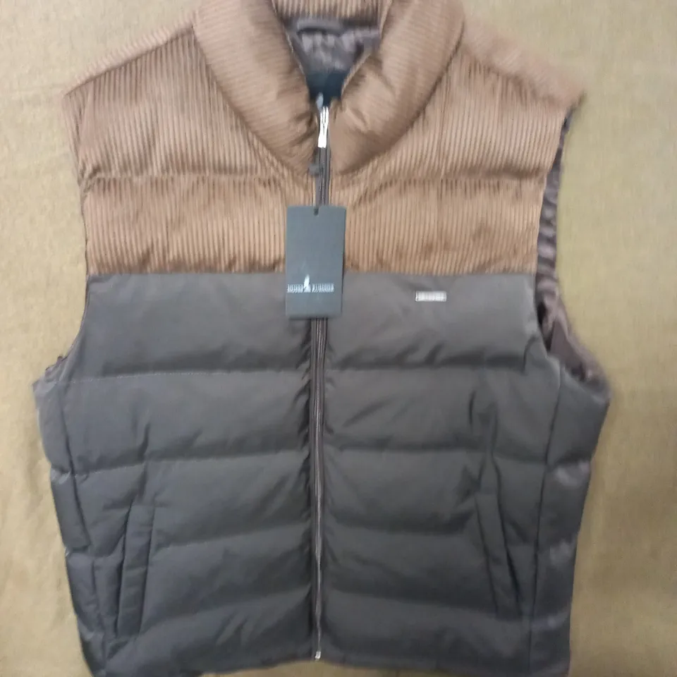 BRAND NEW MOSES KUSHNER TWO TEXTURE PADDED GILET IN BROWN/BLACK - 58