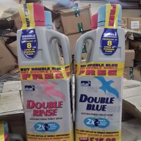 BOX CONTAINING 4 X2 PACKS OF TOILET FLUID AND RINSE AGENTS