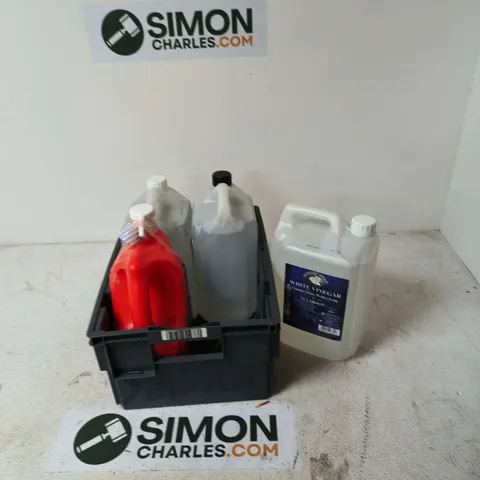 TOTE OF APPROXIMATELY 4 ASSORTED LIQUIDS TO INCLUDE: 5L WHITE VINEGAR