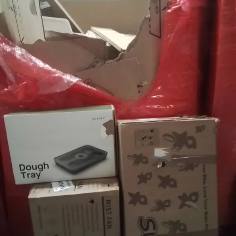 PALLET OF ASSORTED HOUSEHOLD GOODS AND PRODUCTS TO INCLUDE;MIST FAN,DOUGH TRAY,BIKE