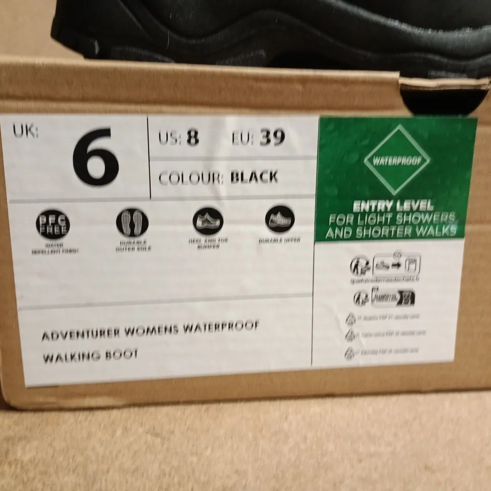 BOXED PAIR OF MOUNTAIN WAREHOUSE ADVENTURER WOMEN'S WATERPROOF WALKING BOOTS – UK 6, BLACK