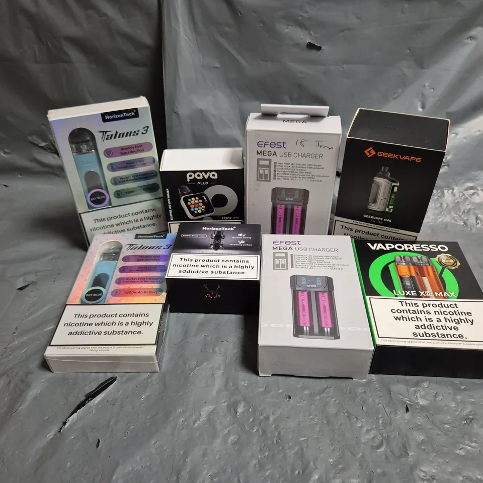 APPROXIMATELY 25 ASSORTED VAPE & E-CIGARETTE PRODUCTS TO INCLUDE VAPORESSO LUXE XR MAX, GEEKVAPE H45, HORIZONTECH TALONS 3, ETC