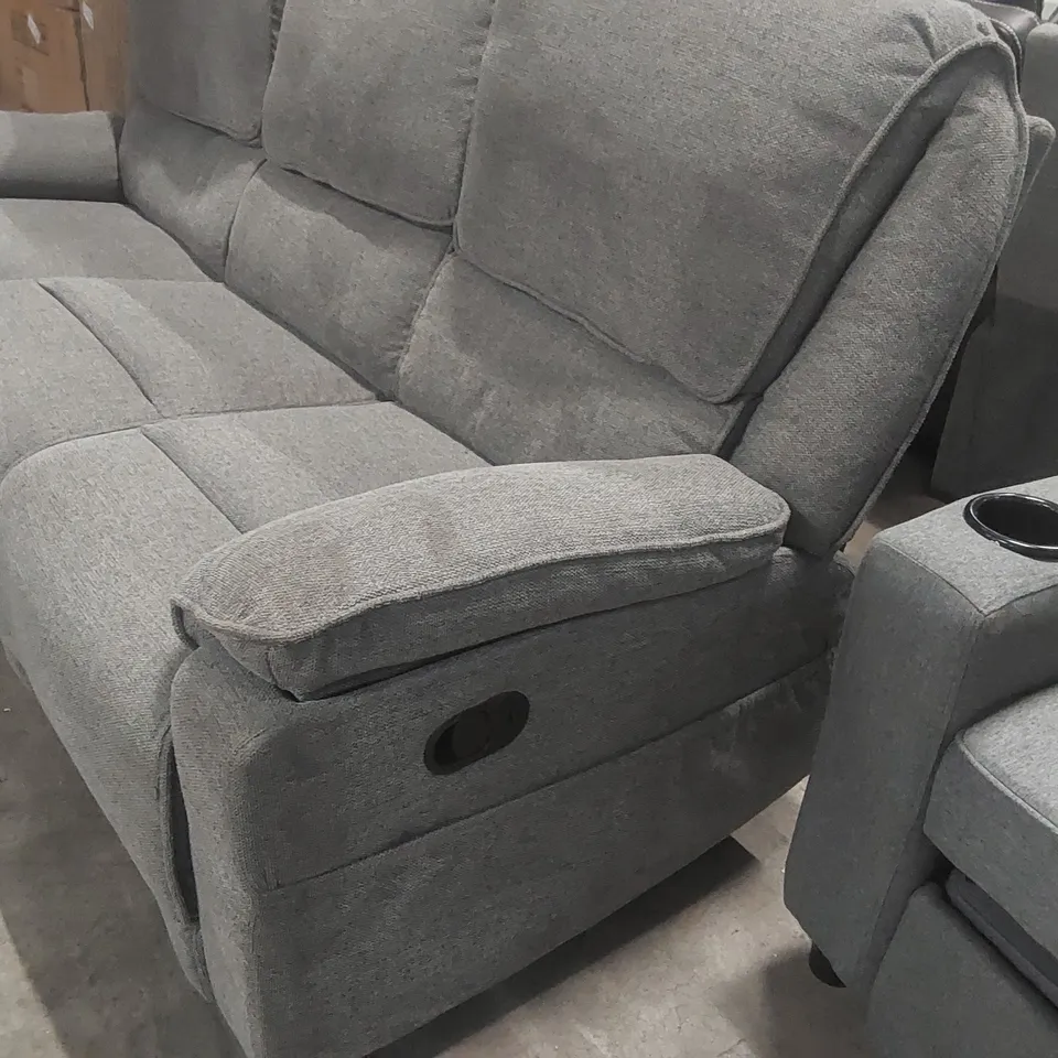 QUALITY DESIGNER 3 SEATER FABRIC UPHOLSTERED MANUAL RECLINER SOFA 