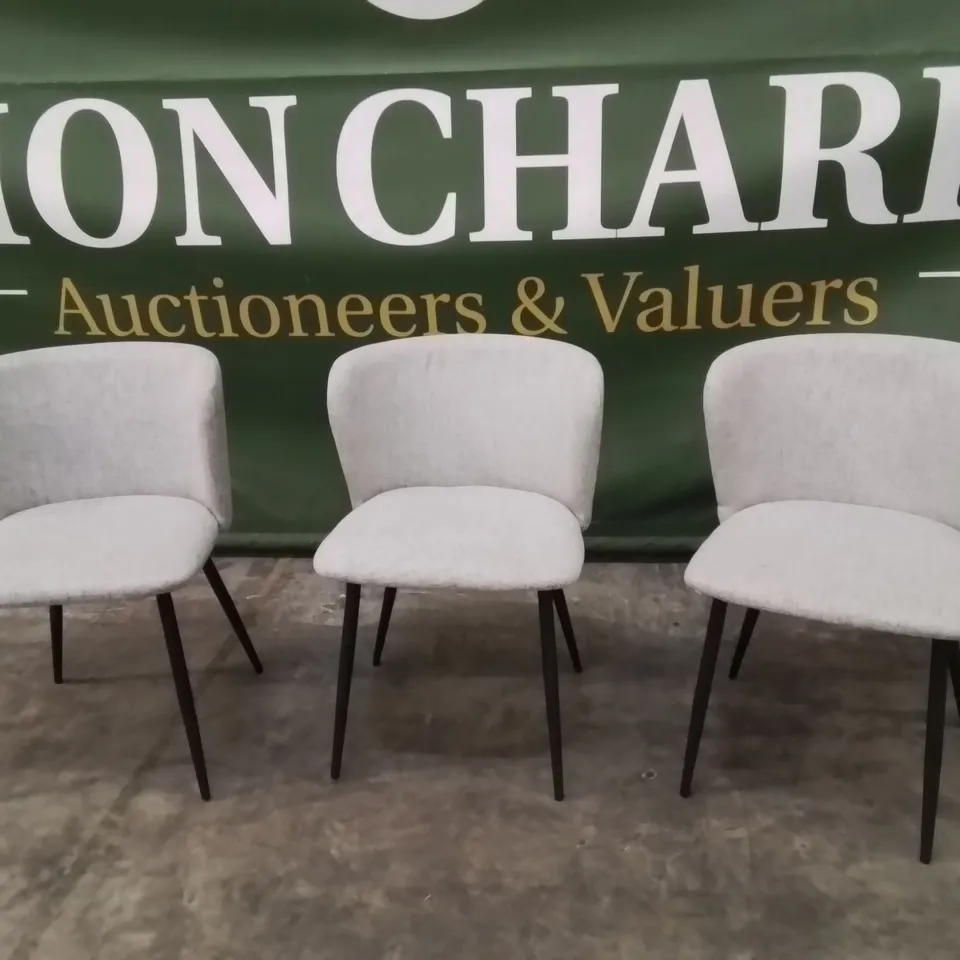 3 GREY FABRIC UPHOLSTERED SIDE/DINING CHAIRS 