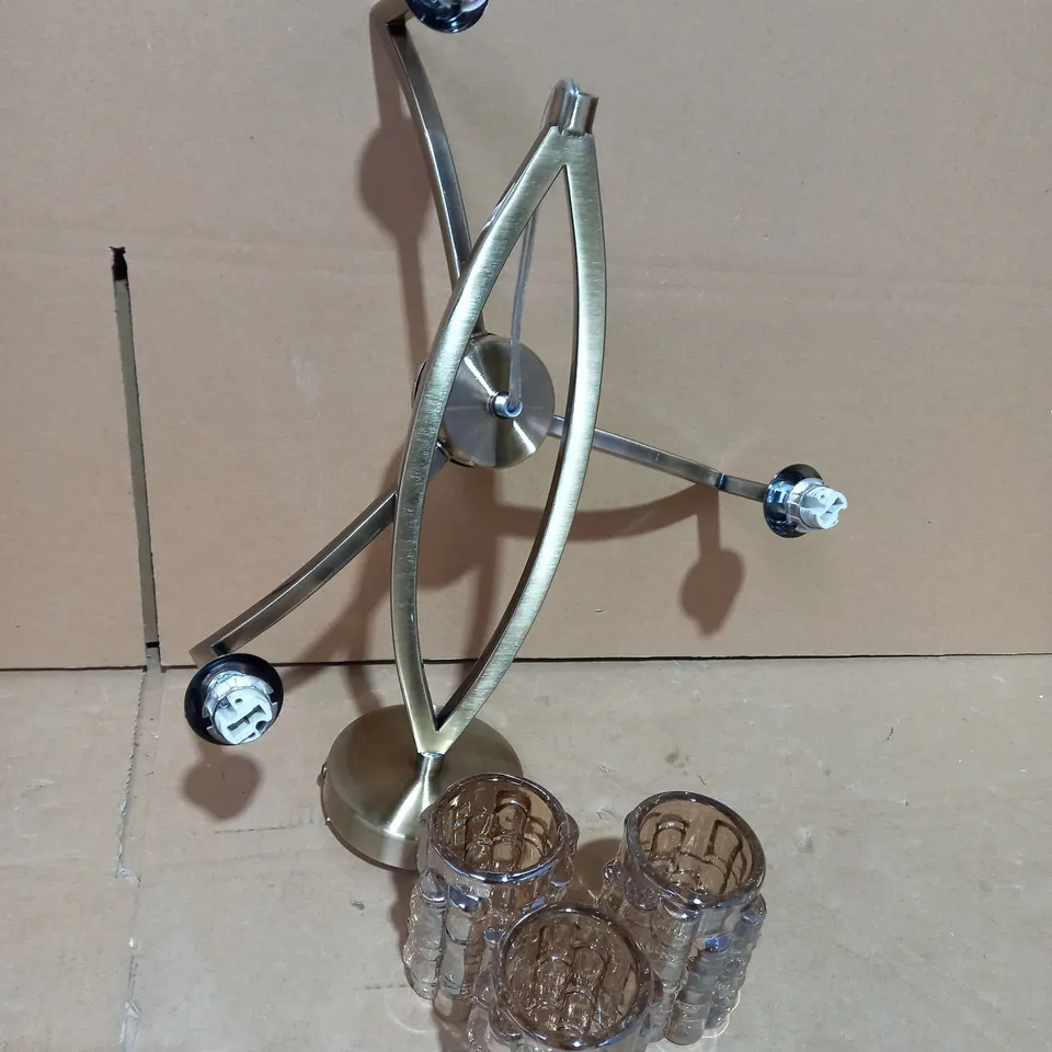 PAGAZZI HAZEL 3 WAY ANTIQUE BRASS CHAMPAGNE GLASS SHADE CEILING LIGHT