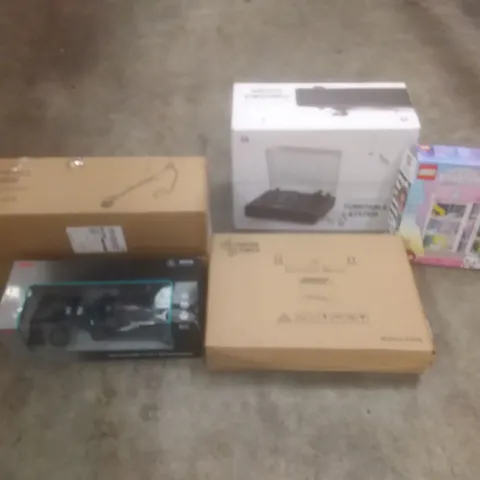 PALLET OF ASSORTED HOUSEHOLD PRODUCTS AND ITEMS, INCLUDING; LEGO, TURNTABLE SYSTEM, MERCEDES-AMG F1 RC CAR, CONVECTION HEATER, DRYWALL SANDER ETC