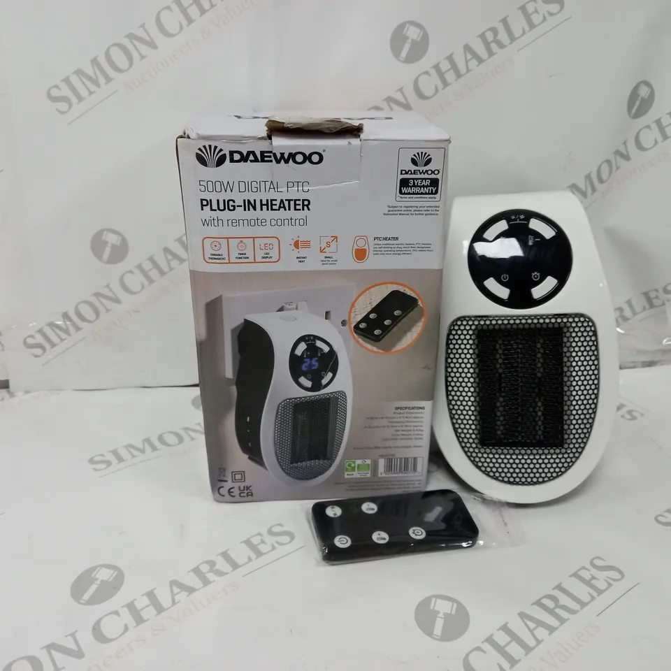 BOXED DAEWOO 500 WATT DIGITAL PTC PLUG-IN HEATER