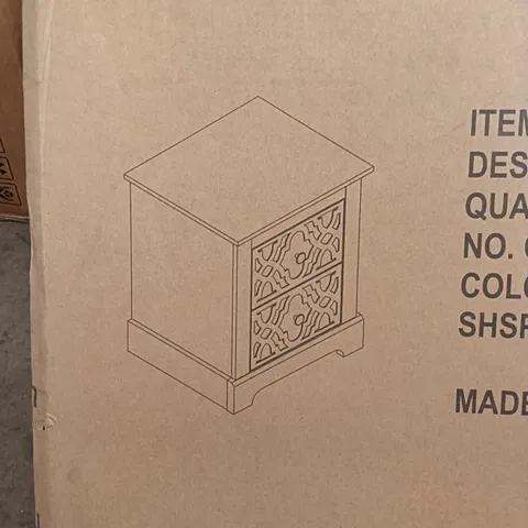 BOXED 2 DRAWER BEDSIDE TABLE - NEW WHITE/KNOTTY OAK (1 BOX)