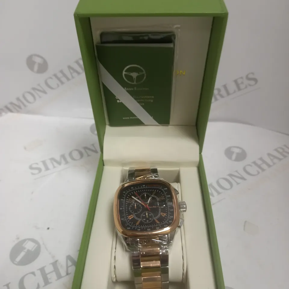 BOXED MANN EGERTON POLARIS TWO TONE STEEL STRAP WATCH 
