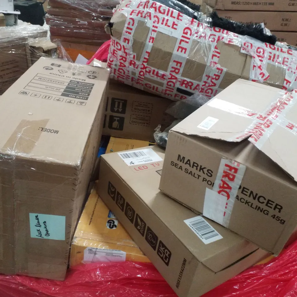 PALLET OF ASSORTED HOUSEHOLD GOODS AND PRODUCTS TO INCLUDE;LED MONITOR,LED TV,ELECTRIC FRYER 