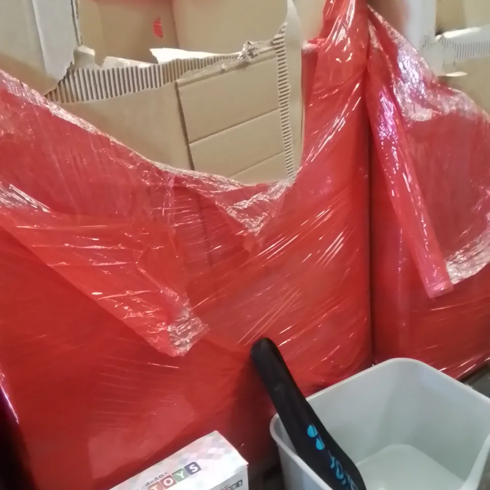 PALLET OF ASSORTED HOUSEHOLD GOODS AND PRODUCTS TO INCLUDE;KIDS BABY TOY STROLLER,TENNIS RACKET,CAT LITTER TRAY