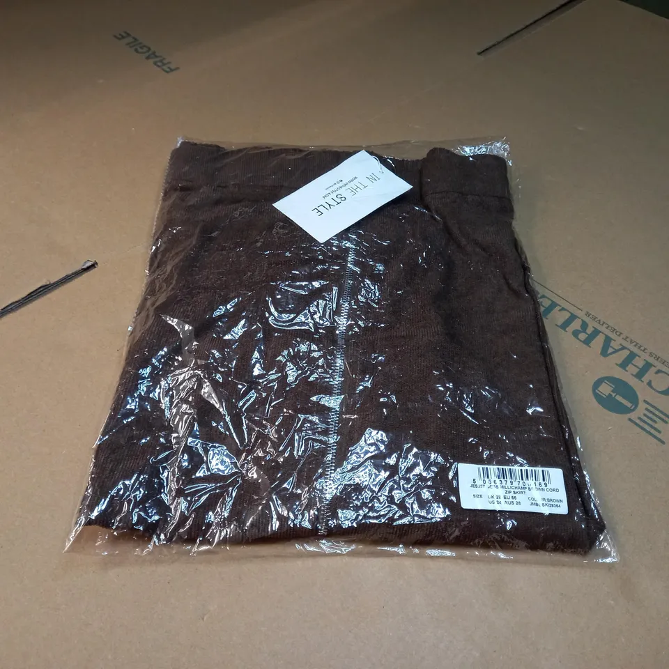 PACKAGED INTHESTYLE BROWN CORD ZIP SKIRT - SIZE 28