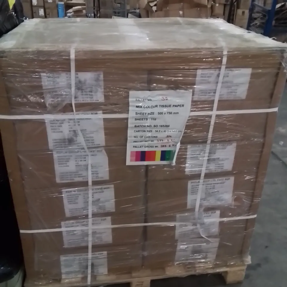 PALLET CONTAINING LARGE QUANTITY OF TISSUE PAPER -MIXED COLOURS-
