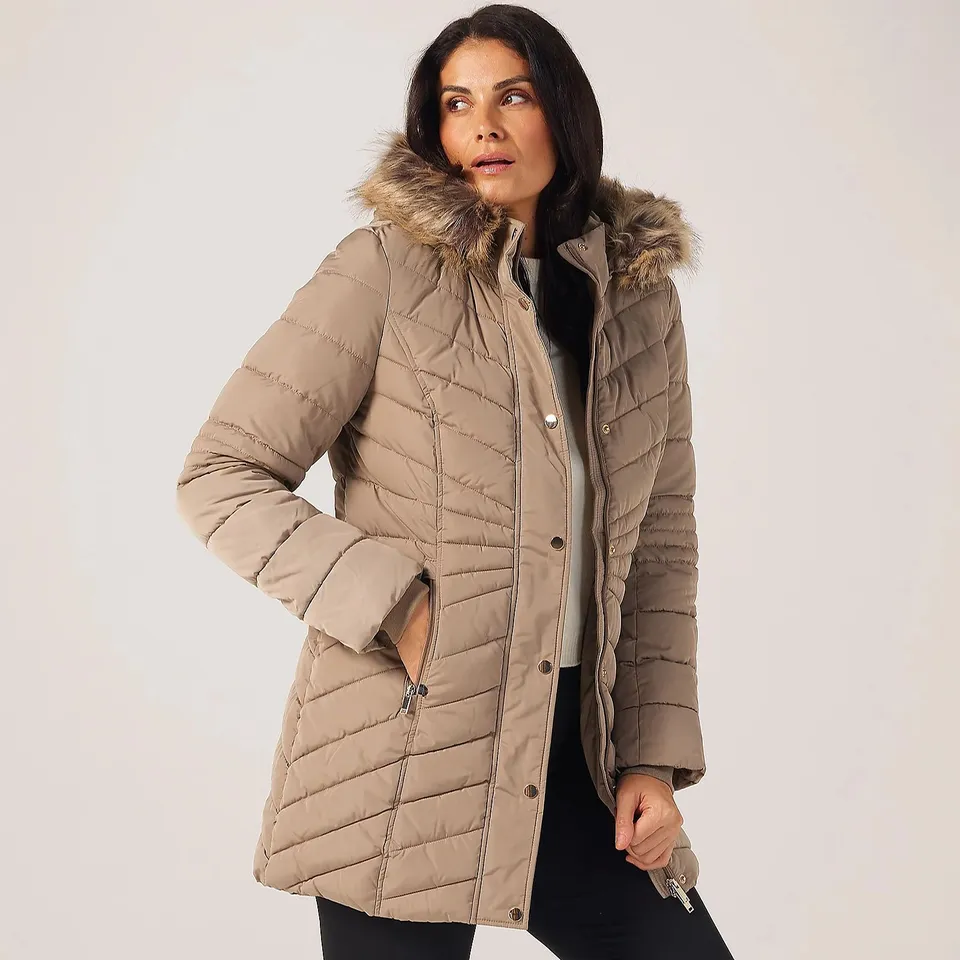 CENTIGRADE FAUX DOWN COAT WITH REMOVABLE HOOD