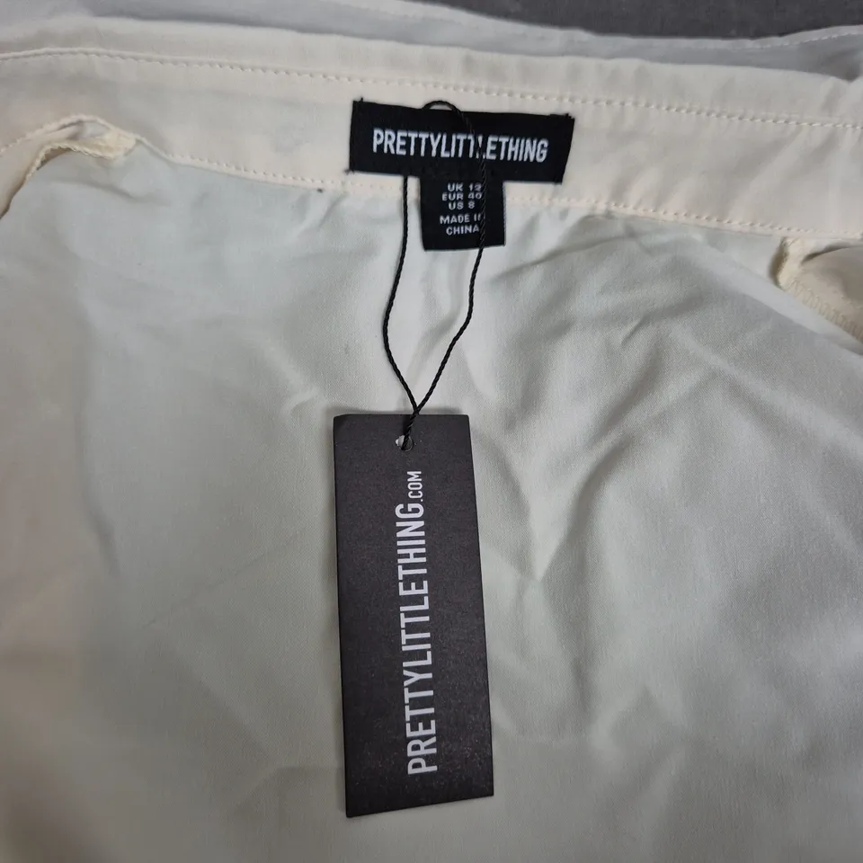 PRETTYLITTLETHING CREAM BUTTON-DOWN SHIRT, UK 12 (EU 40, US 8)