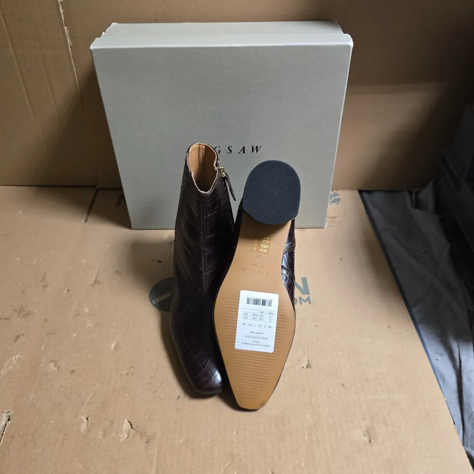 JIGSAW WOMEN'S CROC-EFFECT LEATHER ANKLE BOOT – BROWN - UK SIZE 5 