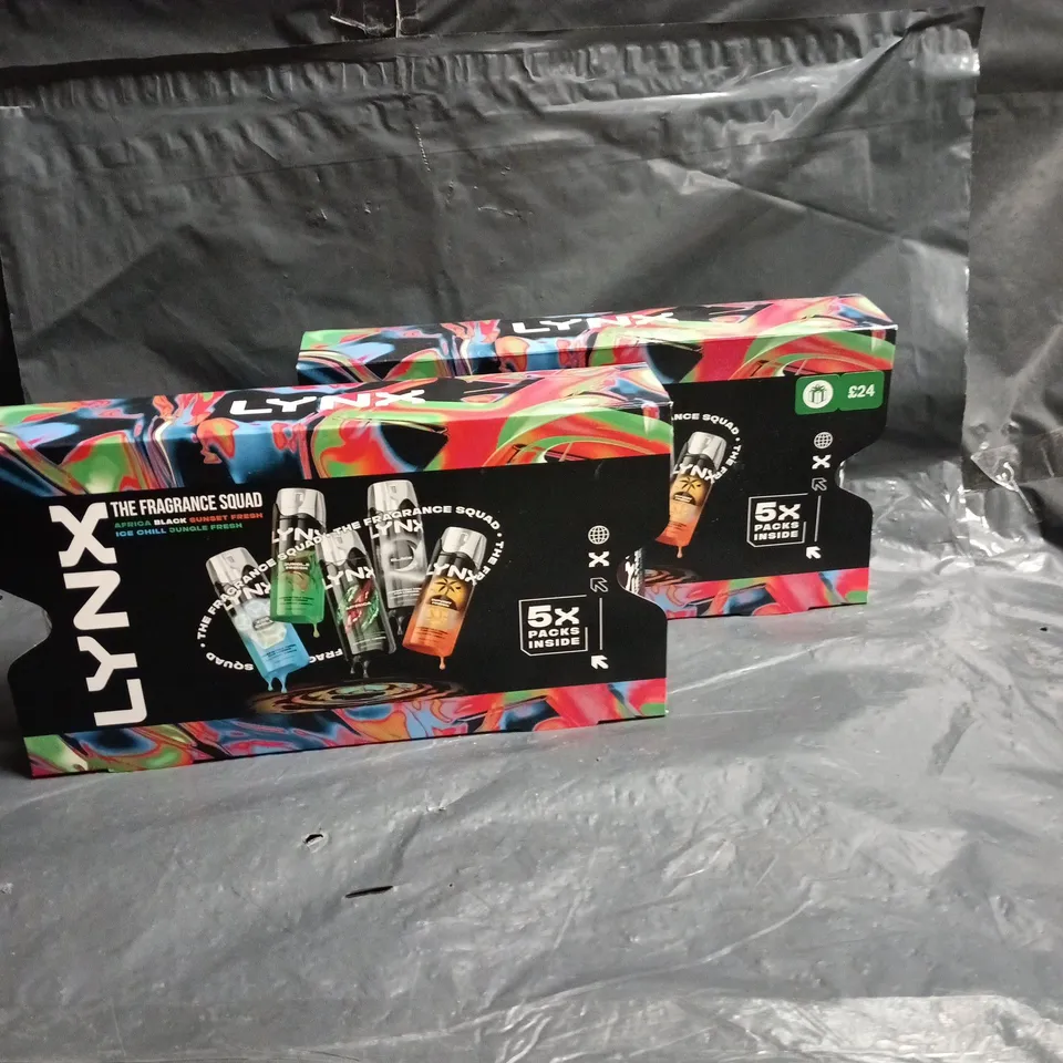 LOT OF 2 LYNX THE FRAGRANCE SQUAD 5 PIECE BODY SPRAY GIFT SET - ASSORTED FRAGRANCES