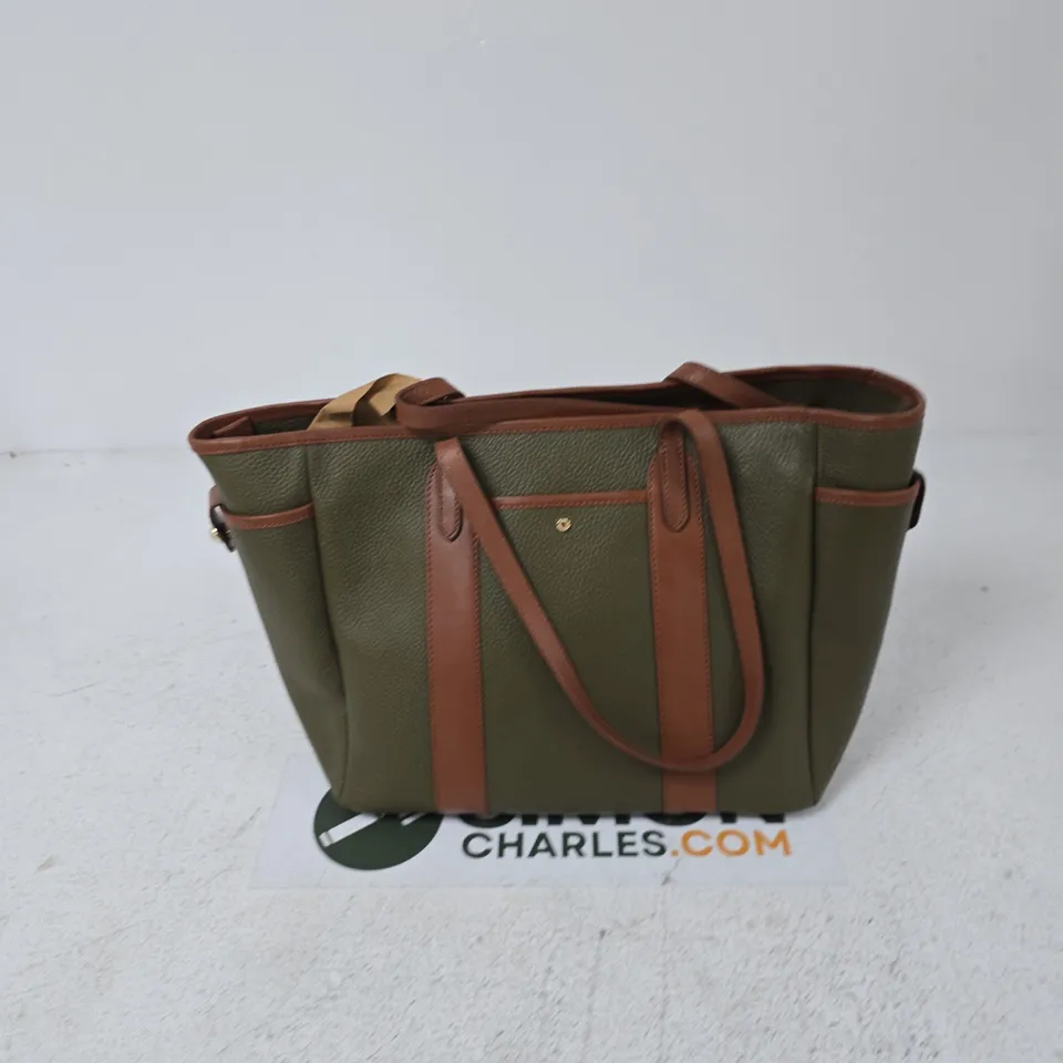PAUL COSTELLOE DRESSAGE TOTE BAG – OLIVE GREEN WITH BROWN LEATHER TRIM