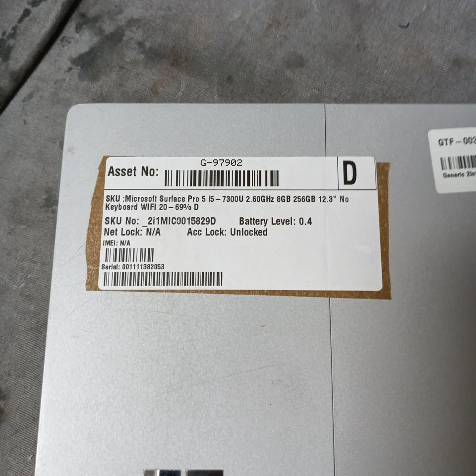 MICROSOFT SURFACE PRO 5 TABLET – I5, 8GB RAM, 256GB, 12.3" DISPLAY, NO KEYBOARD