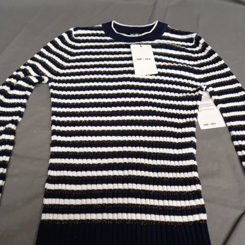 SAINT + SOFIA HARLOW KNIT NAVY/WHITE JUMPER - SMALL