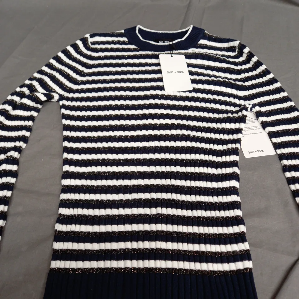SAINT + SOFIA HARLOW KNIT NAVY/WHITE JUMPER - SMALL