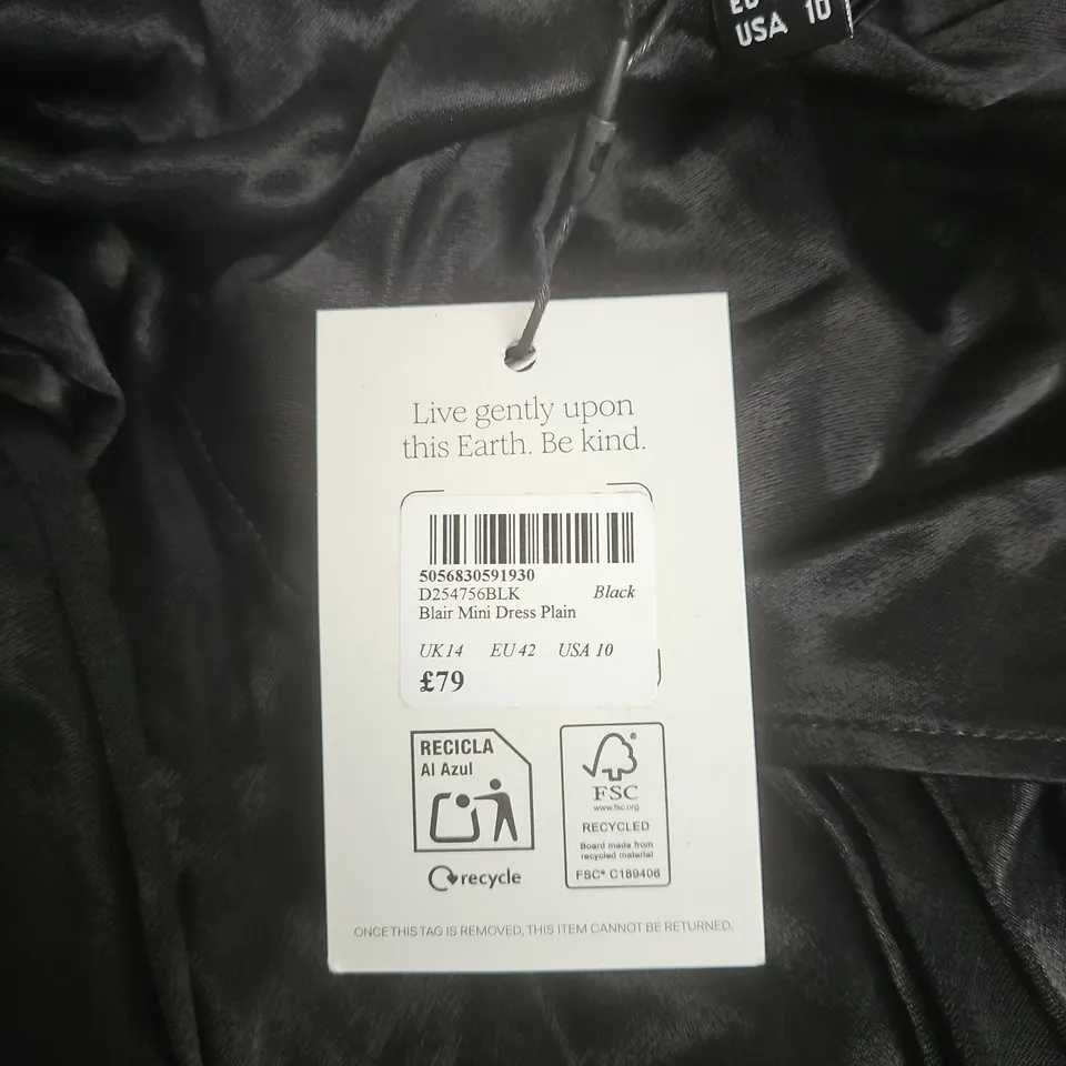 NOBODY'S CHILD BLAIR MINI DRESS - BLACK, UK 14