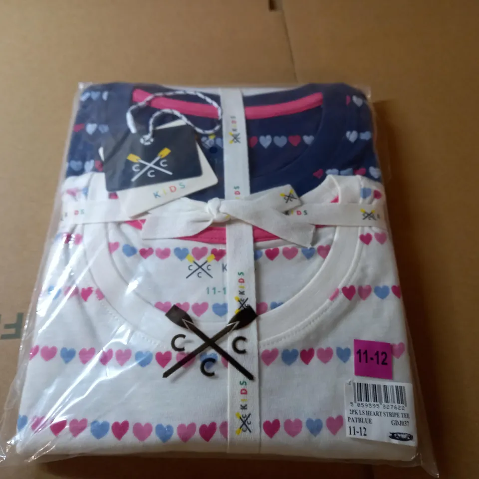 TWO PACK OF CREW COMPANY CLOTHING HEART DETAILS TSHIRTS - 11-12 YEARS