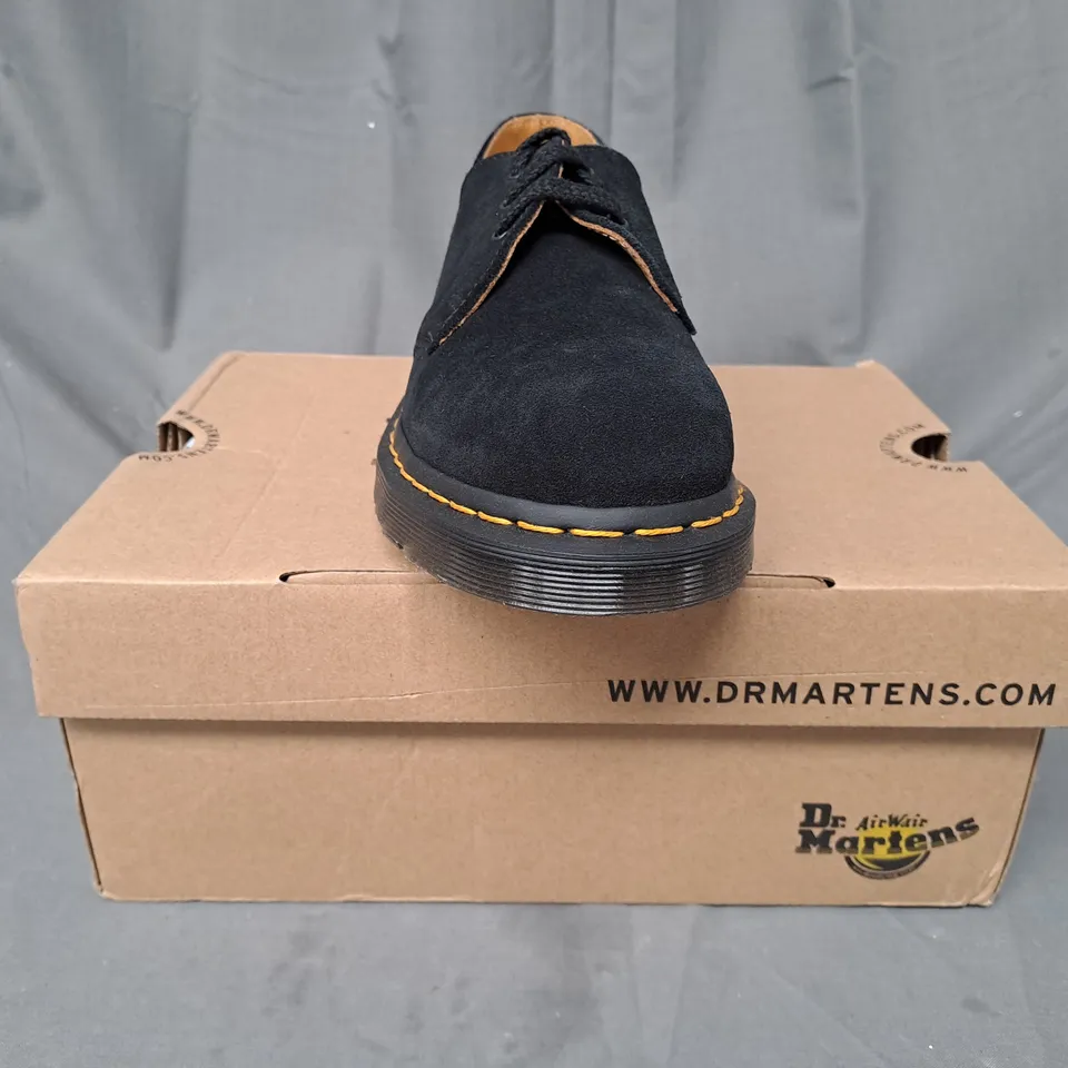 BOXED PAIR OF DR MARTENS SUEDE SHOES IN BLACK UK SIZE 6.5