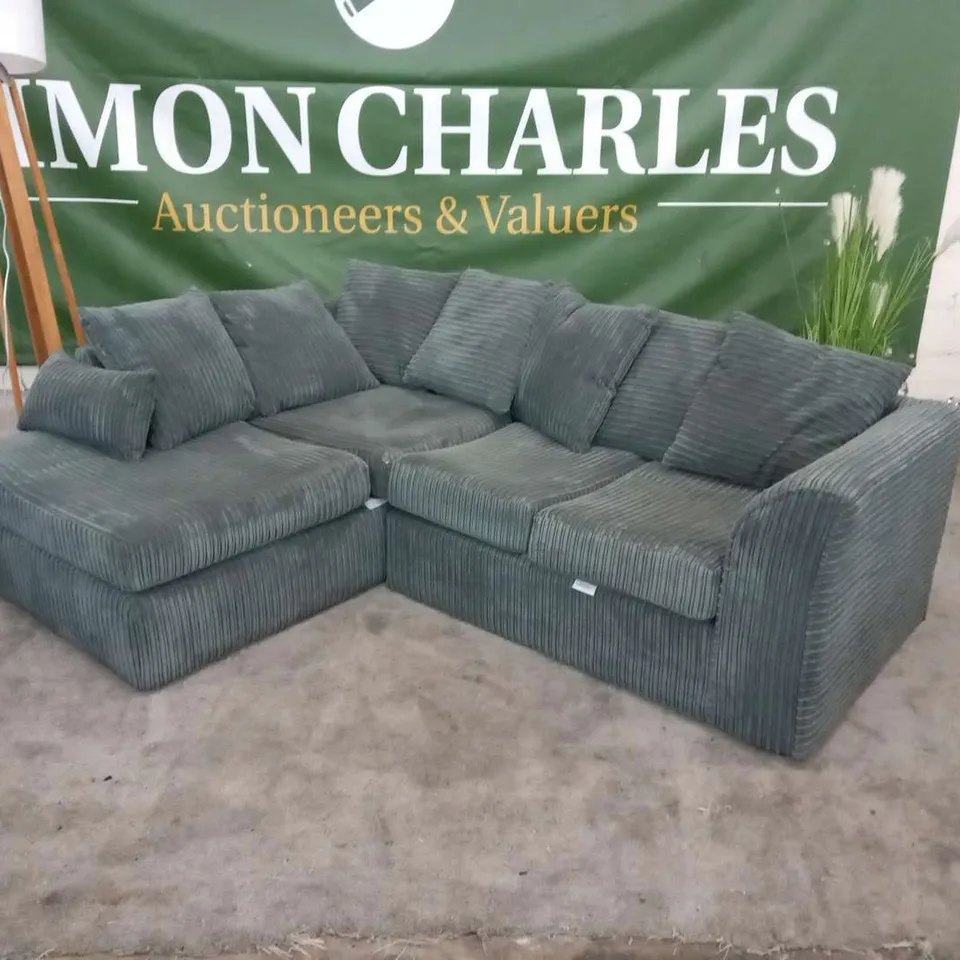 DESIGNER DUVERNAY GREY CORDED FABRIC CORNER SOFA