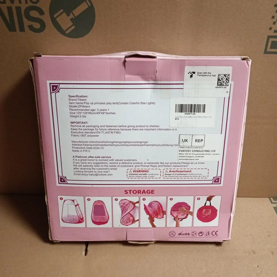 TIKTENT POP UP PRINCESS PLAY TENT WITH STAR LIGHTS – PINK