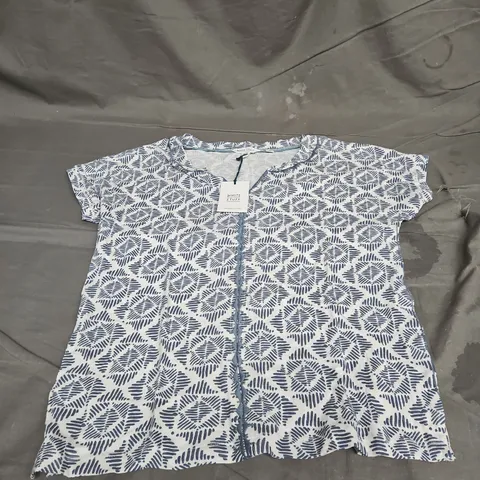 WHITE STUFF NELLY NOTCH EMBROIDERED TEE IN BLUE PRINT SIZE 10