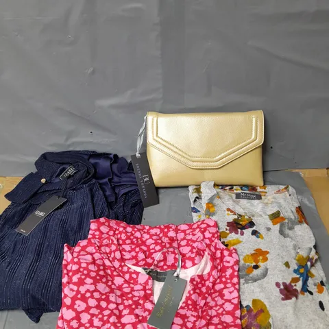 APPROXIMATELY 15 LADIES CLOTHING AND HANDBAG PRODUCTS ASSORTED COLOURS, SIZES AND STYLES