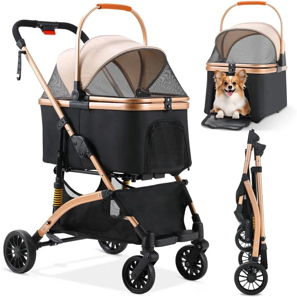 BOXED CANDEJAS FOLDABLE PET STROLLER - KHAKI (1 BOX)