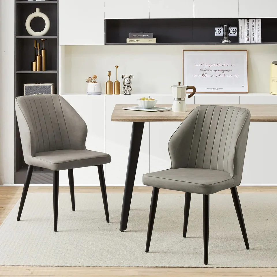 BOXED DANFORTH FAUX LEATHER UPHOLSTERED DINING CHAIRS IN LIGHT GREY