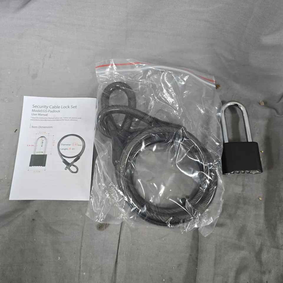 SECURITY CABLE LOCK SET IN BLACK (MODEL: GS-PADLOCK)