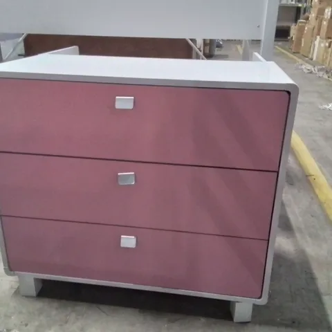 PINK AND WHITE 3 DRAWER BEDROOM CABINET 