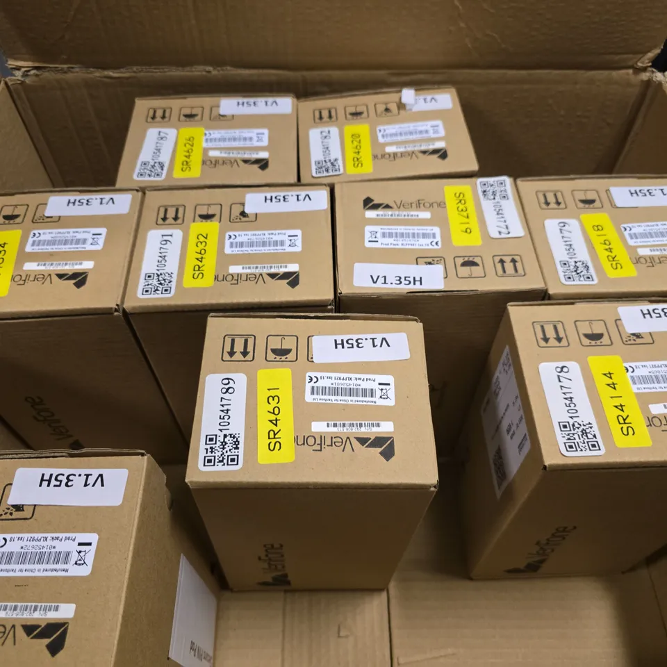 BOX OF APPROXIMATELY 9 VERIFONE SECURE PIN PAD CARD MACHINES 