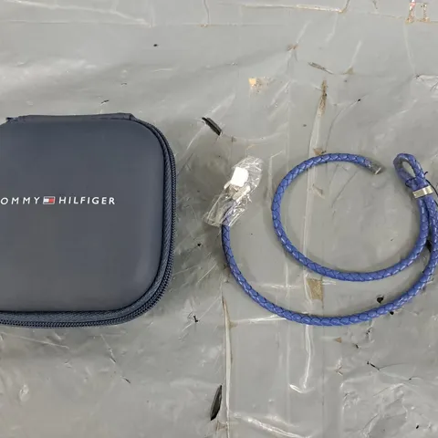 TOMMY HILFIGER MEN'S MONOGRAM BLUE LEATHER BRACELET