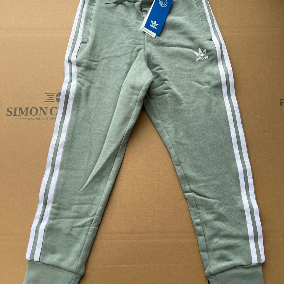 ADIDAS THREE STRIPE ORIGINAL SAGE GREEN JOGGERS SIZE 7-8